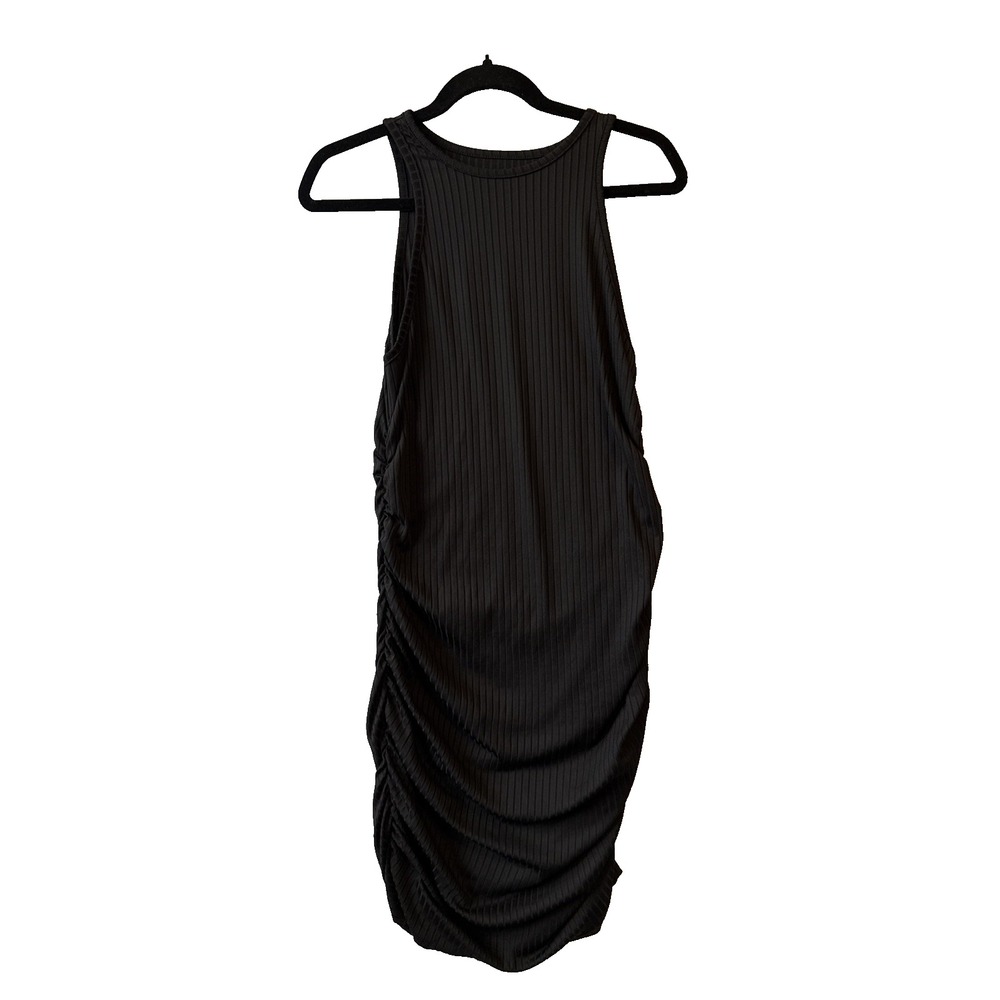 Sexy Black Ribbed Bodycon Dress Sleeveless Side Ruched Clubwear Tank Resort 0XL